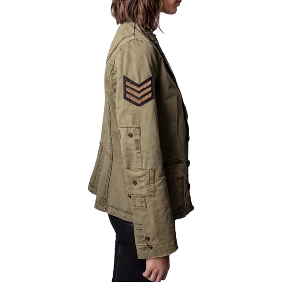 $398 ZADIG & VOLTAIRE Virginia Grunge Spi Jacket Sz S Kaki - Picture 3 of 16
